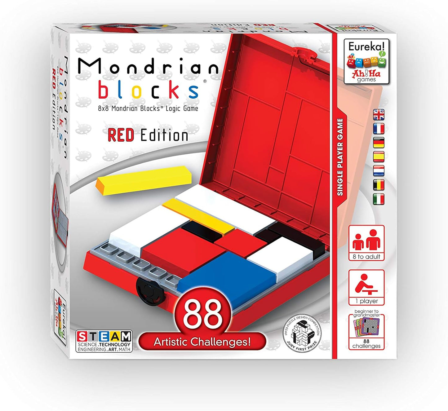 Mondrian Blocks Multi Award Winning Puzzle Game, Brain Teaser, Compact Travel Game on Board, Four Colour  Editions